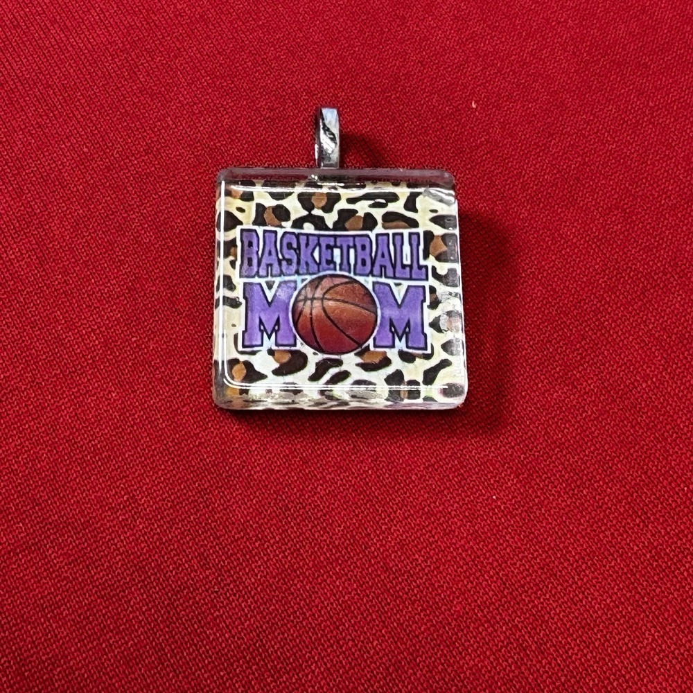 Basket Ball Mom Square Pendant Cheetah Print Purple‎